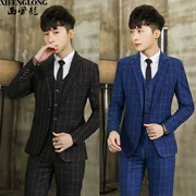 Bộ đồ vest nam phù hợp với áo ba lỗ kẻ sọc Hàn Quốc giản dị - Suit phù hợp
