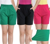 Phụ nữ trung niên quần short mặc mẹ mùa hè ăn mặc kích thước lớn cotton mỏng stretch cao eo trung niên lỏng thường năm quần thời trang nữ trung niên