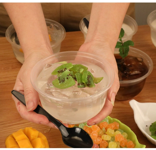 Пластиковая круглое утолщенная одноразовая миска с крышкой, вынос, упаковка Bento Bento Commercial Icelly Powder Mowl, чтобы отправить ложки