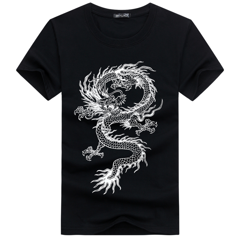 Blacknew pattern personality Chinese style Dragon printing Crew neck man Short sleeve T-shirt easy Big size cotton summer Fat guy men's wear Tide t