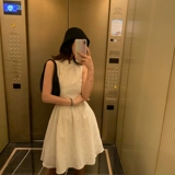 Белое ципао без рукавов, платье, яркий броский стиль, высокая талия