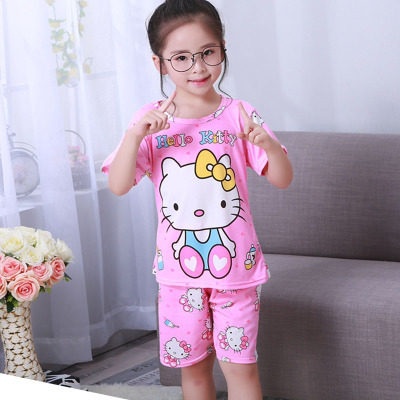 Rose RedLong sleeve children pajamas summer baby suit male girl pure cotton Spring and Autumn Thin boy Zhongda Tong leisure wear
