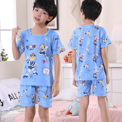 Watermelon RedLong sleeve children pajamas summer baby suit male girl pure cotton Spring and Autumn Thin boy Zhongda Tong leisure wear