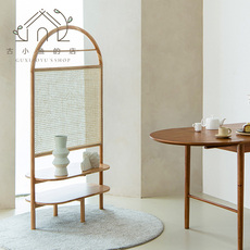 напольная ширма 古小鱼 日式ins实木藤编屏风隔断民宿家用轻奢玄关挡板座屏置物架