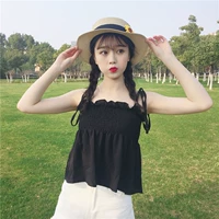 Mùa hè phiên bản Hàn Quốc của chiếc thắt lưng tươi nhỏ bên lá sen mỏng giảm béo vest ngắn học sinh chạm đáy áo sơ mi nữ - Áo ba lỗ áo ba lỗ nữ