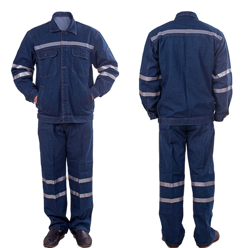 Хлопковый джинсовый комплект, комбинезон, светоотражающие демисезонные штаны для работы