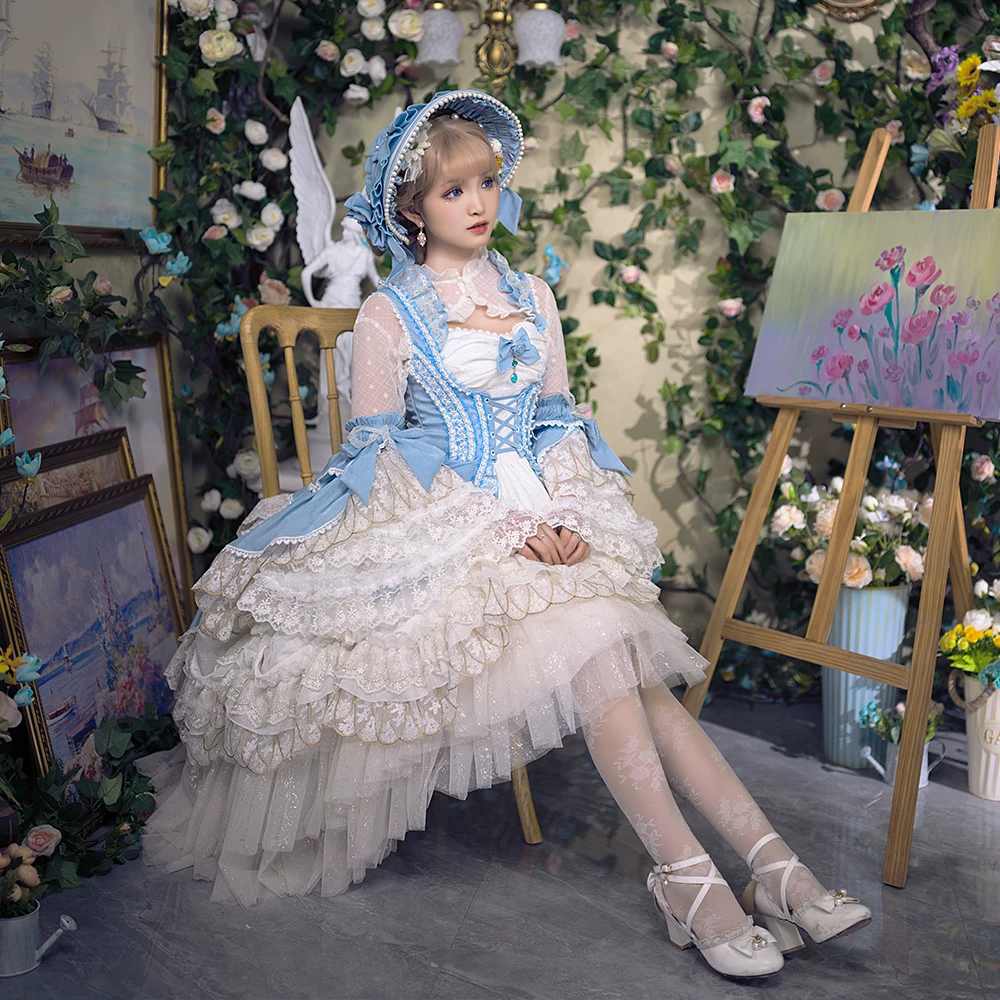 [Юпaн] Ripalbella синий LOLITA платье с юбкой LO Tower Flower Marry CLA платье