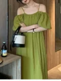 Французское ремешок офис зеленое платье женское лето в 2023 году NE