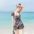 Spa Spa Váy Áo tắm Phụ nữ ngực nhỏ Tập hợp dày Mã bảo thủ Xiêm In Backless thép trượt - Bộ đồ bơi One Piece