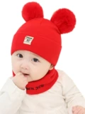 Детская шапка, шерстяной утепленный демисезонный шарф подходит для мужчин и женщин для девочек для новорожденных, 0-3-6-12 мес.