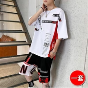Mùa hè quần nam nam thương hiệu áo thun ngắn tay phù hợp với phiên bản Hàn Quốc của quần áo thể thao nam hip-hop hai mảnh nửa hông - Bộ đồ
