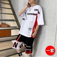 Mùa hè quần nam nam thương hiệu áo thun ngắn tay phù hợp với phiên bản Hàn Quốc của quần áo thể thao nam hip-hop hai mảnh nửa hông - Bộ đồ do ngu