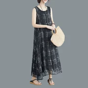 Mùa hè 2019 size lớn của phụ nữ kẻ sọc retro in phong cách Trung Quốc chút cổ tích giản dị váy một chiếc áo thun chữ - A-Line Váy
