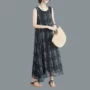 Mùa hè 2019 size lớn của phụ nữ kẻ sọc retro in phong cách Trung Quốc chút cổ tích giản dị váy một chiếc áo thun chữ - A-Line Váy váy chữ a