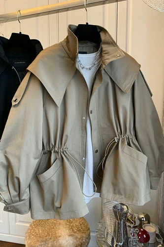 Сексуальный короткий корсет для отдыха с капюшоном, осенний плащ, куртка, в корейском стиле, на шнурках, коллекция 2021