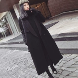 Демисезонное шерстяное пальто, демисезонная длинная черная куртка, коллекция 2022, средней длины, в корейском стиле, увеличенная толщина