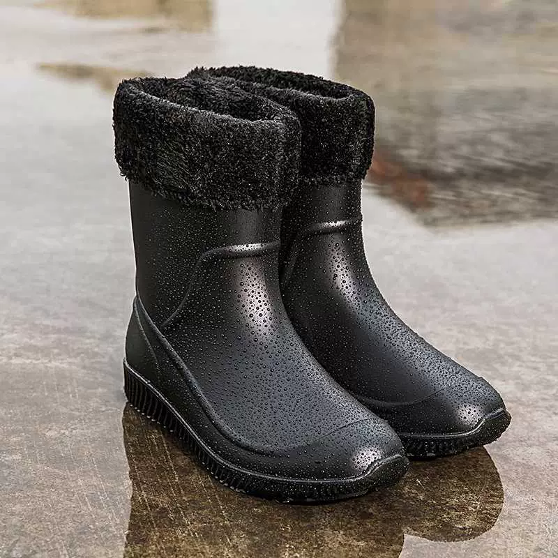 Giày chống nước mới giầy nước ấm giày ấm takeaway thời trang mưa mưa mùa đông không thấm nước giày cao su ống giữa cho nam - Rainshoes