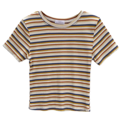 Tide, футболка с коротким рукавом, короткий топ, 2020, популярно в интернете, высокая талия, в обтяжку, короткий рукав