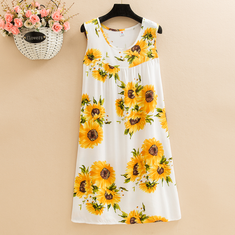 Pinkpoplin  Dress mom summer wear Nightdress Medium and long term Big size Fat mm easy robe Middle aged and elderly leisure wear vest