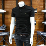 Trạm châu âu nam polo shirt slim ve áo thanh niên làm bóng bông bee thêu kích thước lớn stretch ngắn tay nửa-shirt