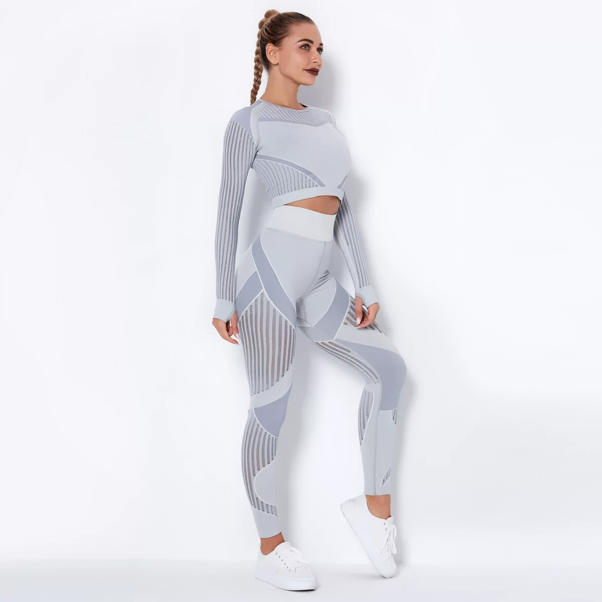 Женские бесшовные спортивные комплекты с высокой талией, сетчатые leggins и футболки