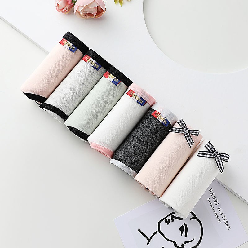 214204 # & 3 Pack & Color Random-6s5underpants female summer ma'am Cotton girl pure cotton girl student solar system Big size No trace student Korean version lovely Sweet