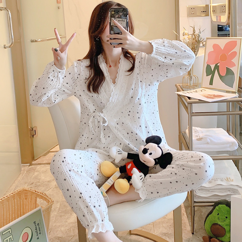 Postpartum care clothes, summer thin maternity pajamas, spring and autumn pure cotton gauze, postpartum breastfeeding, 7 months, new mother's 9 days of sitting, pregnancy period