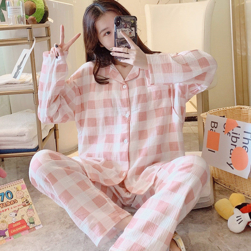Spring and summer thin pajamas and home wear for postpartum women, double-layer pure cotton gauze postpartum wear for July details Picture