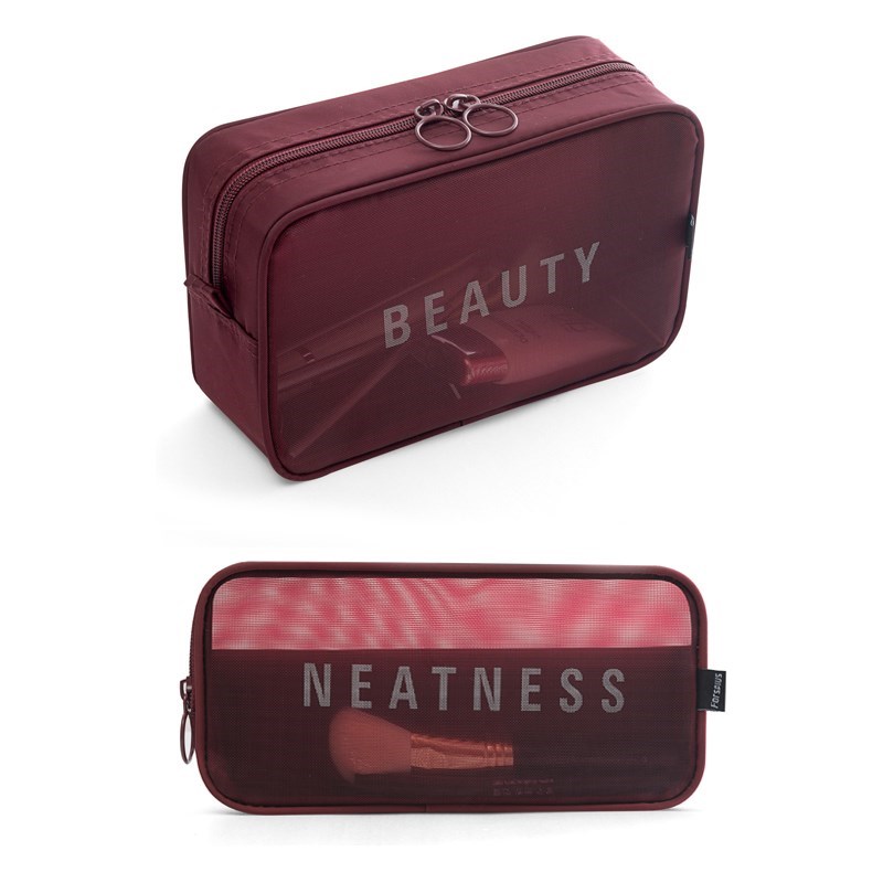 Wine Red Medium And Largethe republic of korea new pattern Travelling bag trumpet Portable Storage bag With you Mini ma'am Cosmetic Bag transparent Netting Wash bag