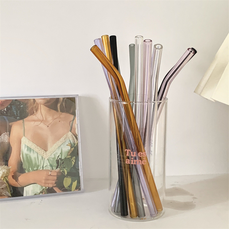 Straight Straw & Note ColorHan ins originality straw Plastic like a breath of fresh air lovely With lid spoon drink water glass lovers girl household Simplicity
