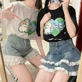 Оригинальная хлопковая милая футболка для влюбленных для школьников, свободный крой