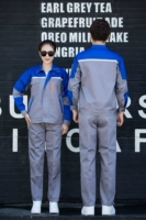 Синее плечо со светло -серого костюма (полиэфирный хлопок)