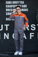 Оранжевое плечо глубоко серое одно верхнее верхнее верхнее верхнее топ (полиэфирный хлопок)