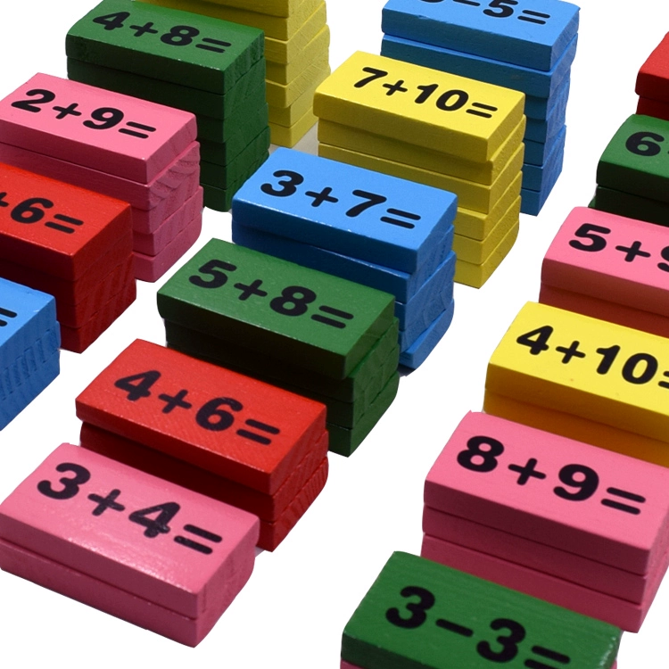 . Trẻ em 3-4-5 tuổi hoạt động toán học Bổ sung và trừ câu đố Montessori sớm dạy khối xây dựng domino để chơi - Khối xây dựng