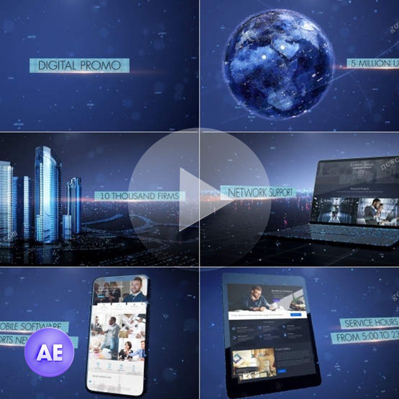 未来派数字高科技宣传片数字模型场景展示视频片头AE模板素材