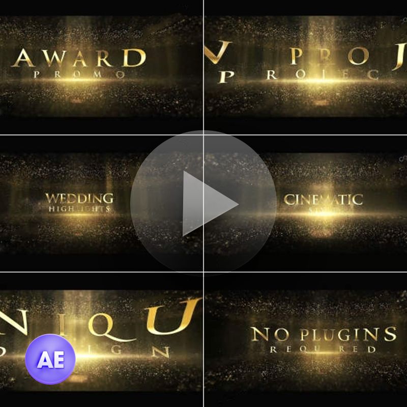 金色粒子颁奖晚会标题文字动画视频开场片头AE模板文件素材