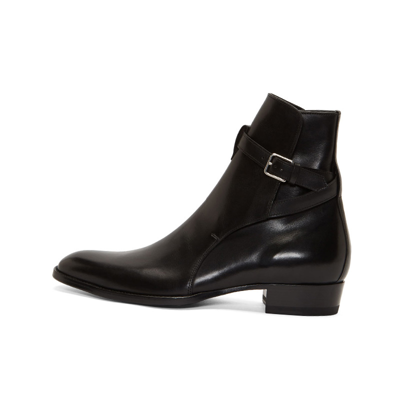 Black Cattle HideChelsea boots male Short boots Deer skin Buckles Chelsea Boots genuine leather Britain Gao Bang cowboy Martin boots tide