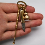 Латунный маленький складной складной нож, брелок, подвеска, медная линейка, ухочистка, свисток