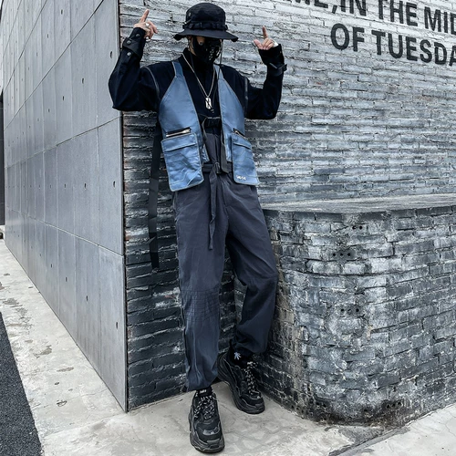 Ретро съемное боди, модный комплект подходит для мужчин и женщин, жилет, комбинезон, с рукавом