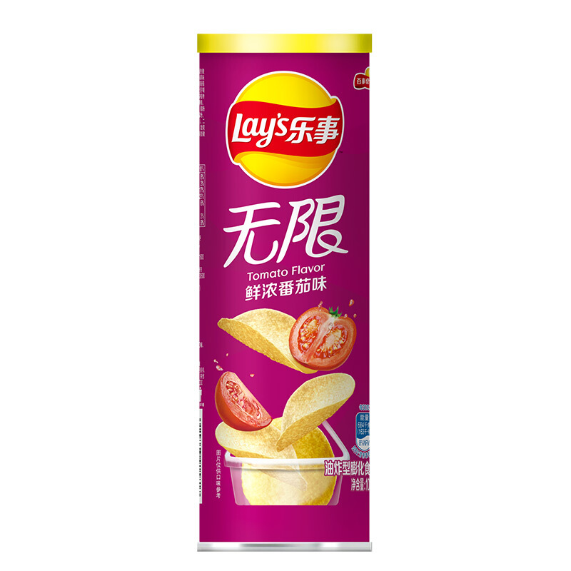 [6 Cans] Fresh Tomato Flavor 104GLay’s Lay's infinite Potato chips 104g Drum  Cucumber lime barbecue tomato braised pork in brown sauce Black pepper Steak Original taste