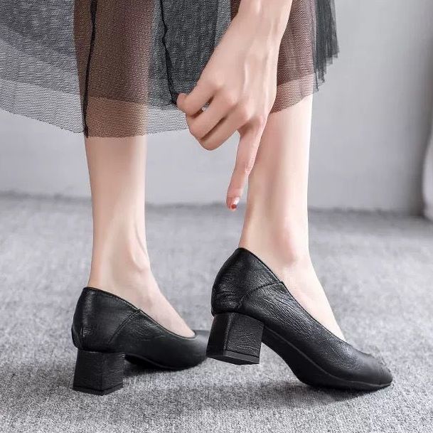 2021夏季新款软皮两穿黑色工作鞋