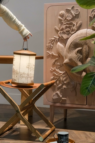 Ruo Nai Touch The Cortex Table Lamp Trap Integrable Linen, Linean Pattern Беспроводная зарядка прикроватной головки ночная световая скважина