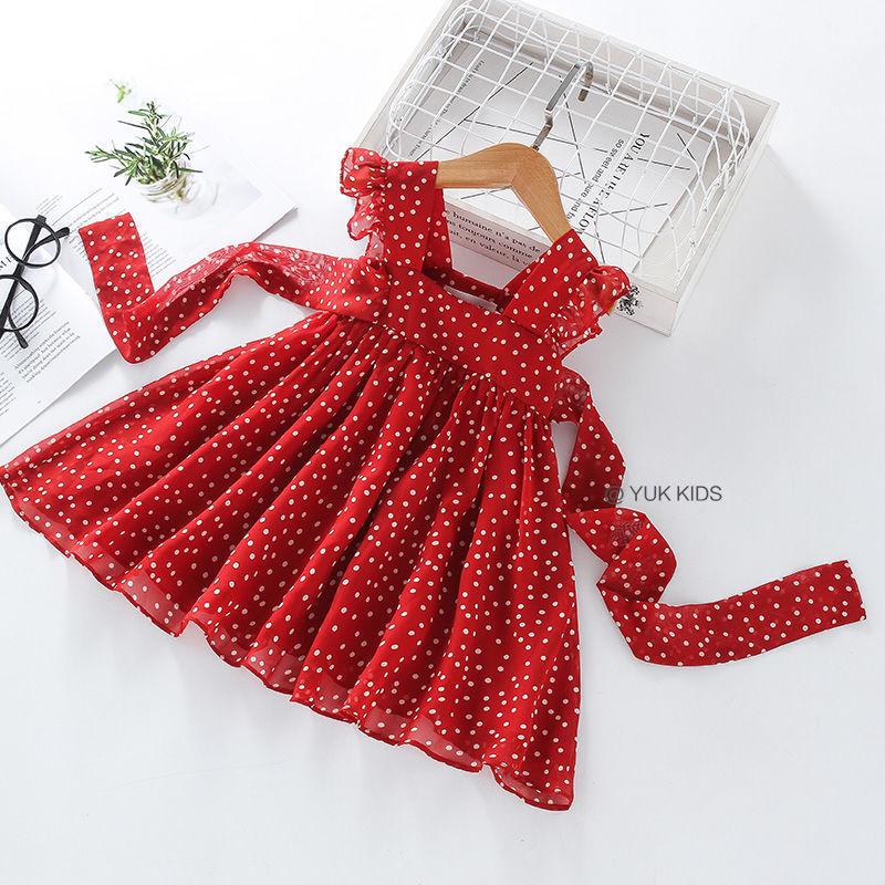 Redgirl Dress summer children Chiffon Wave point Princess Dress Baby girl Foreign style summer wear girl Internet celebrity skirt
