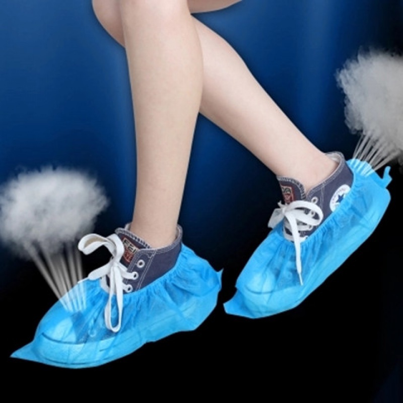 鞋套一①次性加厚塑料鞋套耐磨防尘无纺布防滑室内脚套家用100只装