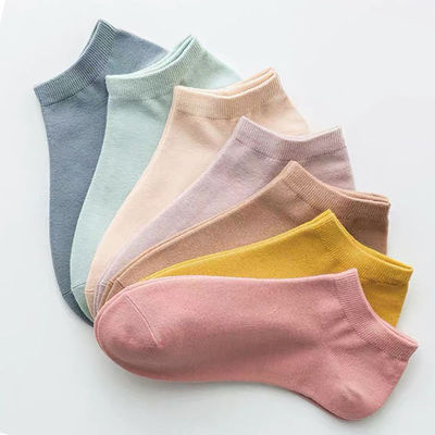 袜子女纯色短袜中筒袜春夏款棉质船袜原宿风浅口隐形薄款韩版短袜