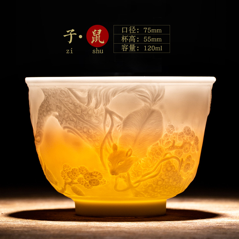 Zodiac Cup - RatDiscipline Poetic philosophy high-end Zodiac cup Jingdezhen carving Jianzhan man teacup Master's Cup Kung Fu Tea Single cup Tea cup