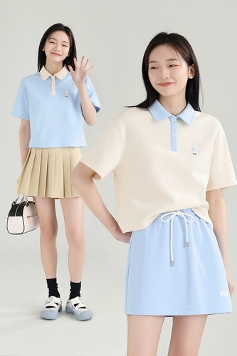 DESSUU 2024 Летняя вышивка поло в свинцом с коротким -сглаженные контрастные цветы лацка