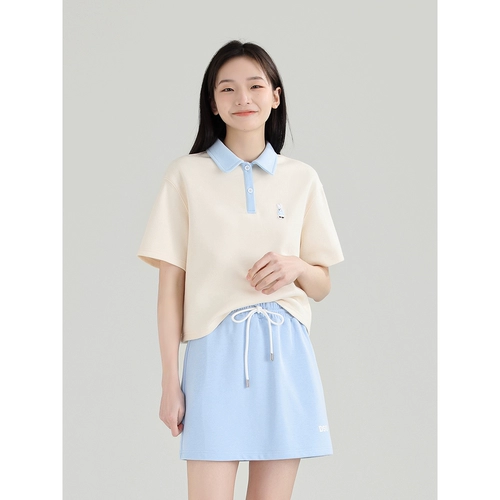 DESSUU 2024 Летняя вышивка поло в свинцом с коротким -сглаженные контрастные цветы лацка