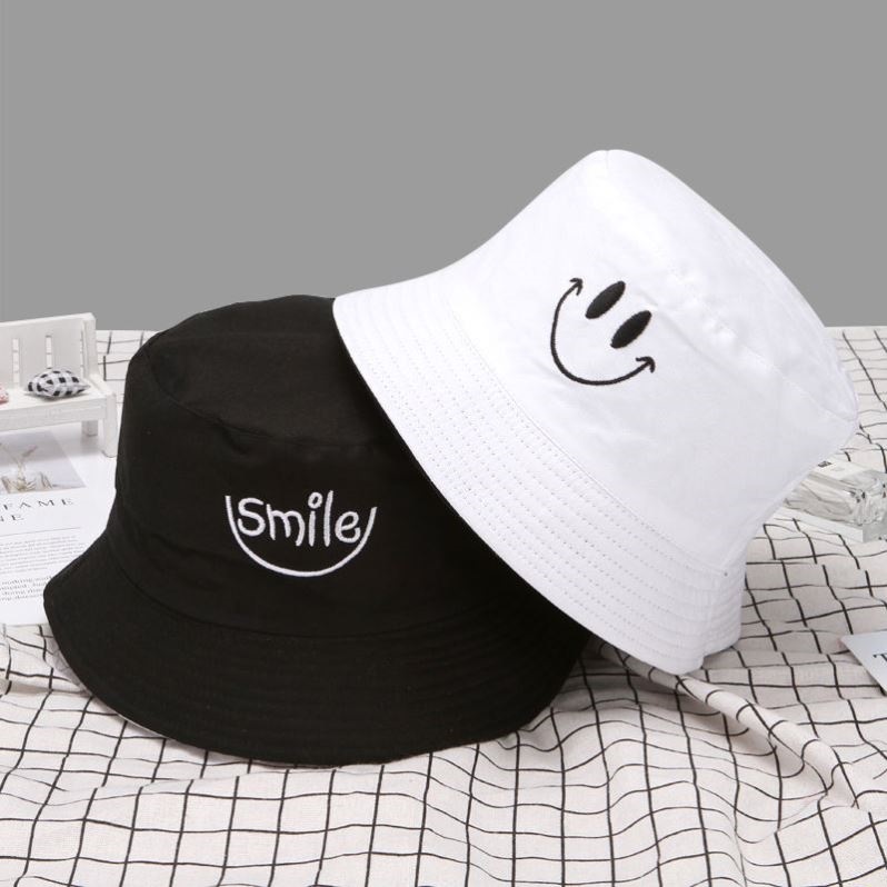 Double Sided (Smiley Face Black White) - E11Double sided wear Hat female Women's hat two-sided Embroidery Versatile Basin cap Fisherman hat men and women lovely student Korean version