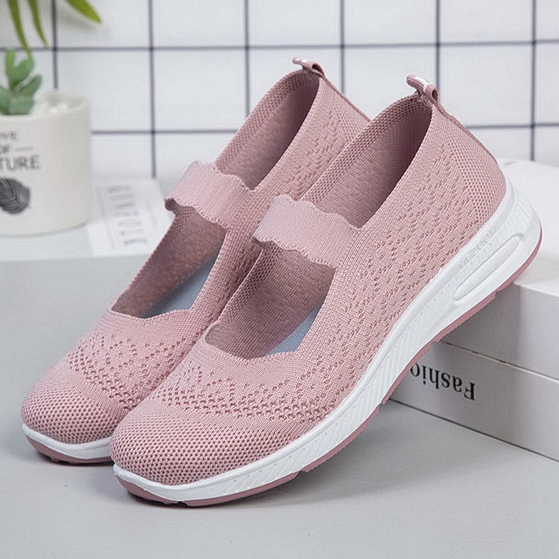 PinkOld Beijing Sandals female spring and autumn Cloth shoes female Flying weaving ventilation Shallow mouth Mom shoes Flat bottom non-slip Middle aged and elderly Walking shoes